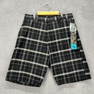 Burnside Shorts Mens 30 Black‎ Gray Plaid Bermuda High Rise